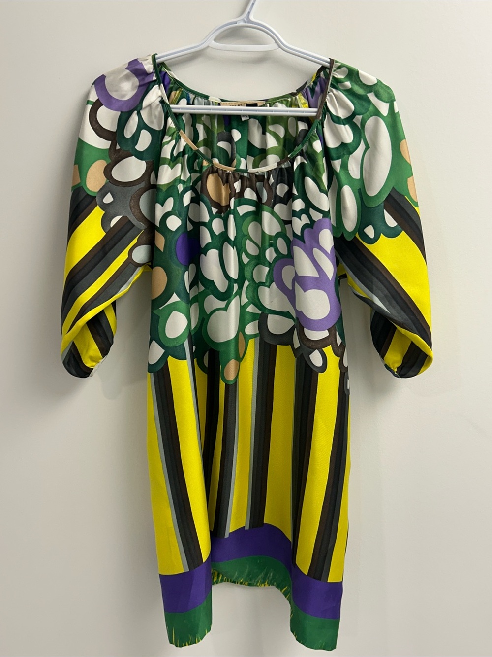 See By Chloe Yellow, Green & Purple Printed Peasant Tunic Dress